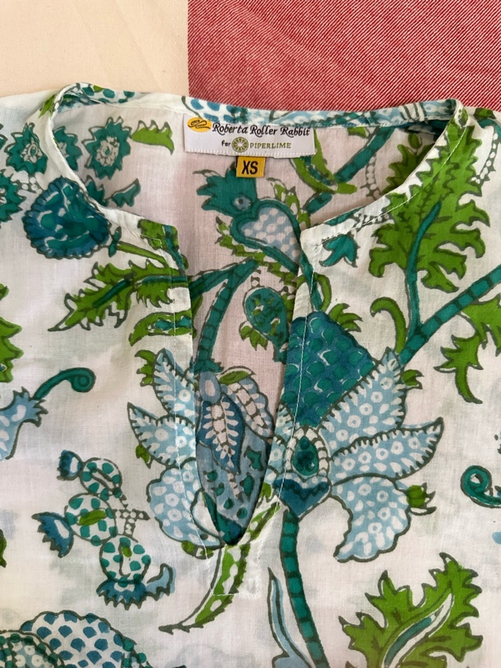 Roberta Roller Rabbit Teal Green Floral Tunic Top or swim cover up, size XS - Picture 2 of 3